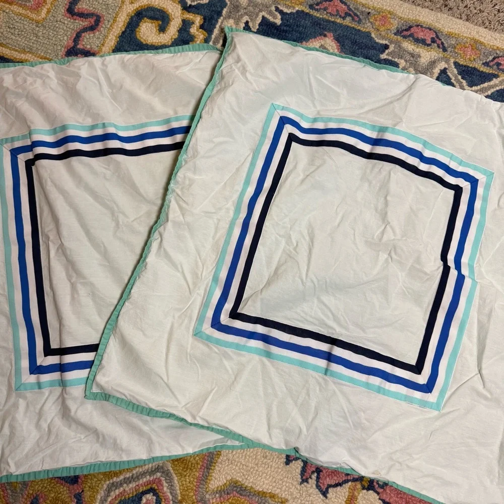 Pottery Barn Teen Ribbon blue stripe euro shams